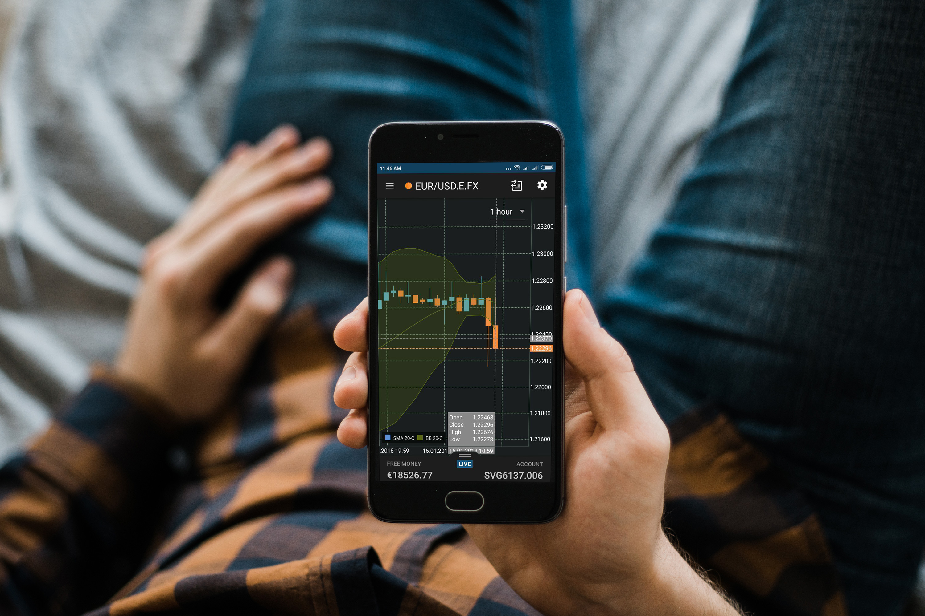 Dark theme and OHLC data on charts in the EXANTE trading application for Android